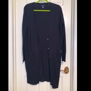 Gap long black cardigan. M. Button-up with pockets